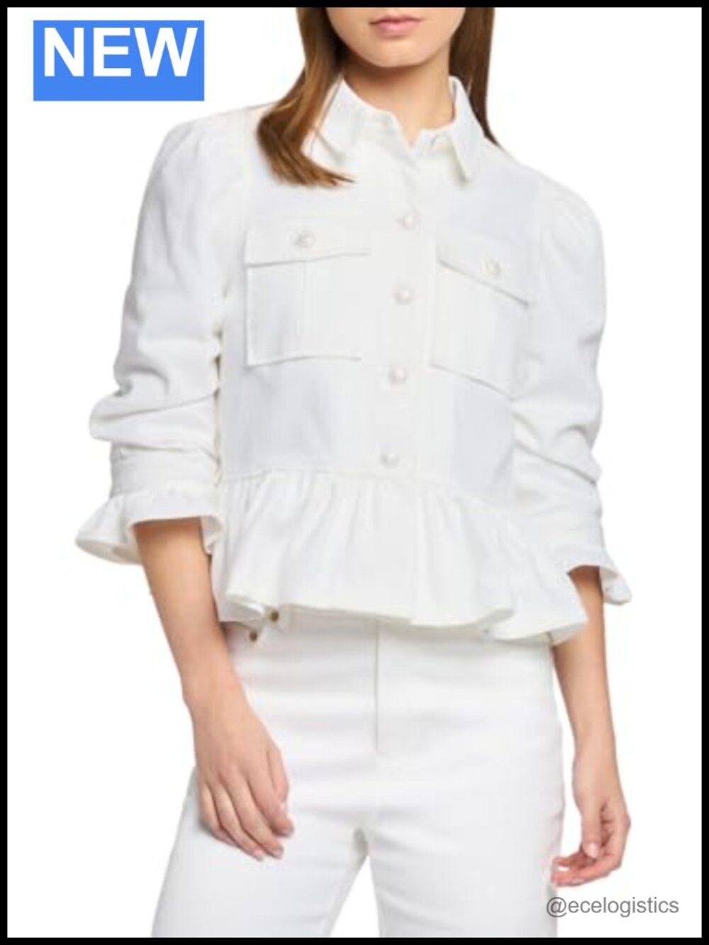 Denim Collared Button Front Jacket Three-Quarter Sleeve